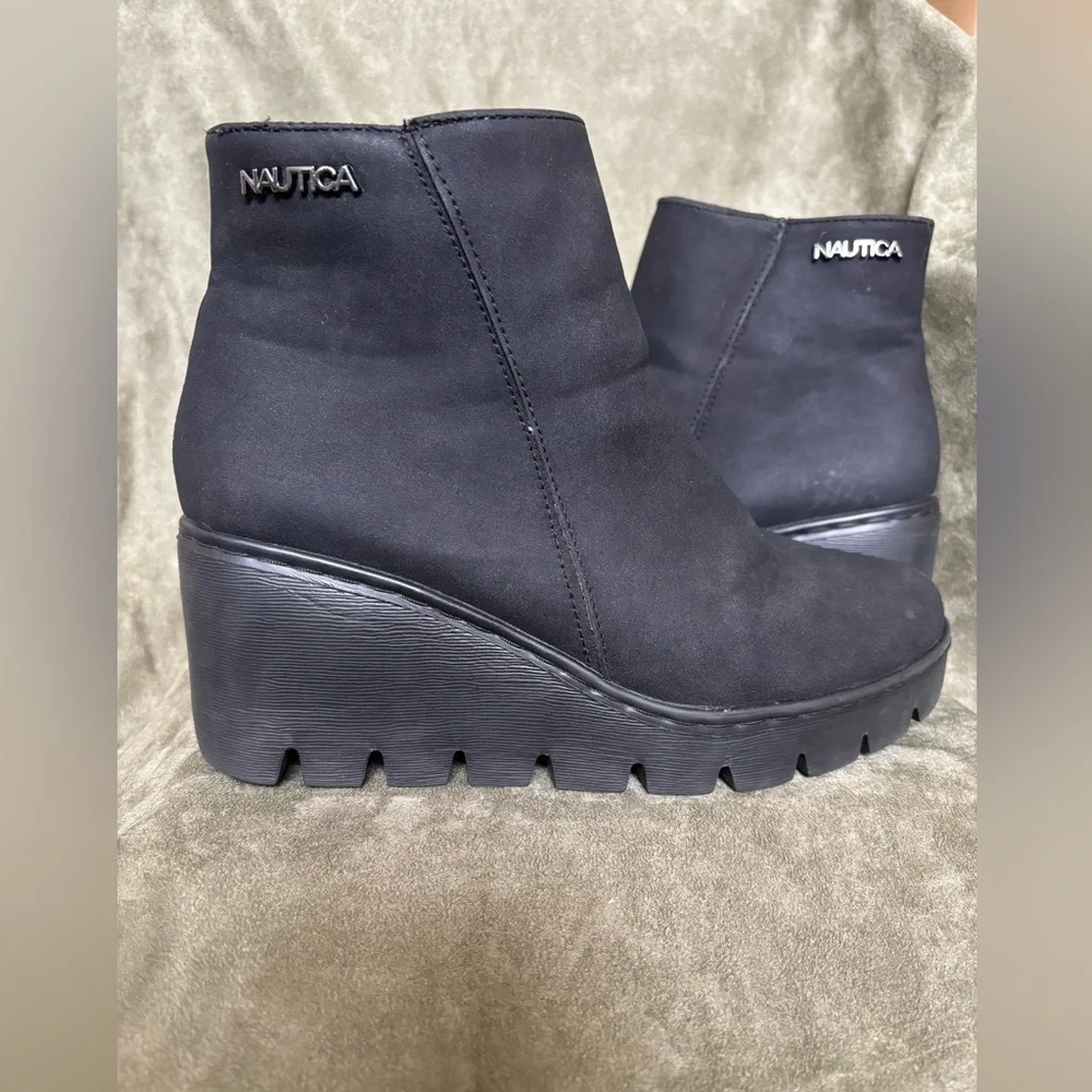 NAUTICA Laurette Size9 Women’s Black Faux Suede Wedge Heel Ankle Boot w/ zipper - Picture 5 of 16